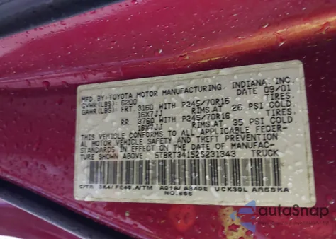 2002 Toyota Tundra Sr5 V8 из США, поврежденный, VIN 5TBRT34152S231343